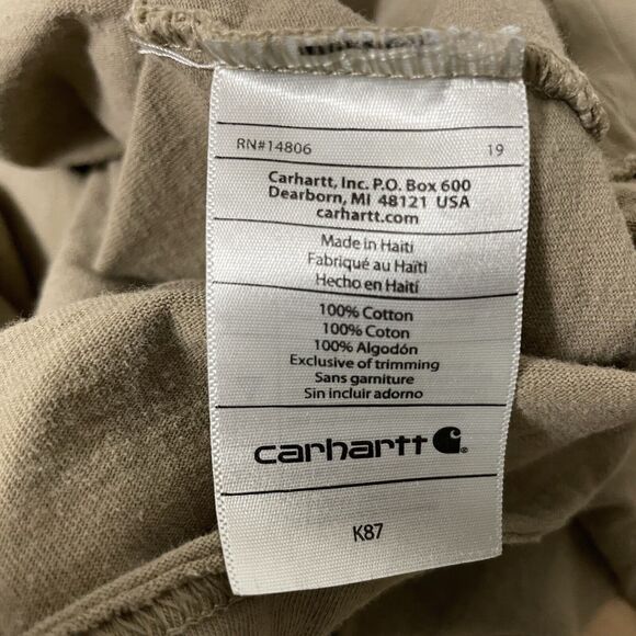 Carhartt Men Shirt 2XL Tan Original Fit Crew Neck Pocket Work Wear - TINY HOLE - Picture 6 of 6